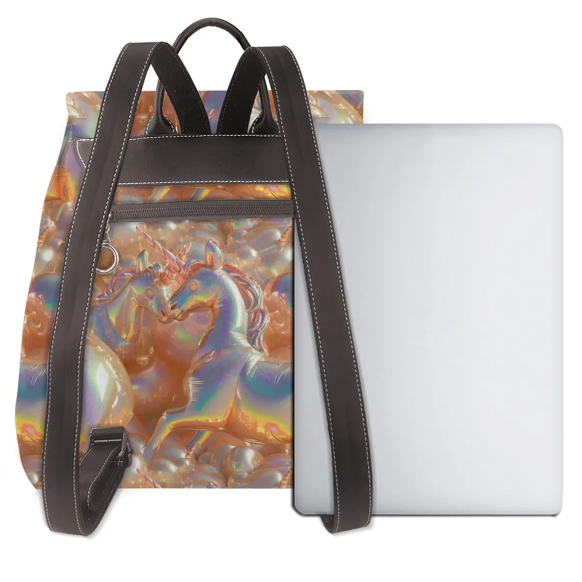 유니콘 풍선 무지개 빛깔의 패턴 새로운 여성 배낭 디자이너 고품질 가죽 간단한 패션 대용량 배낭