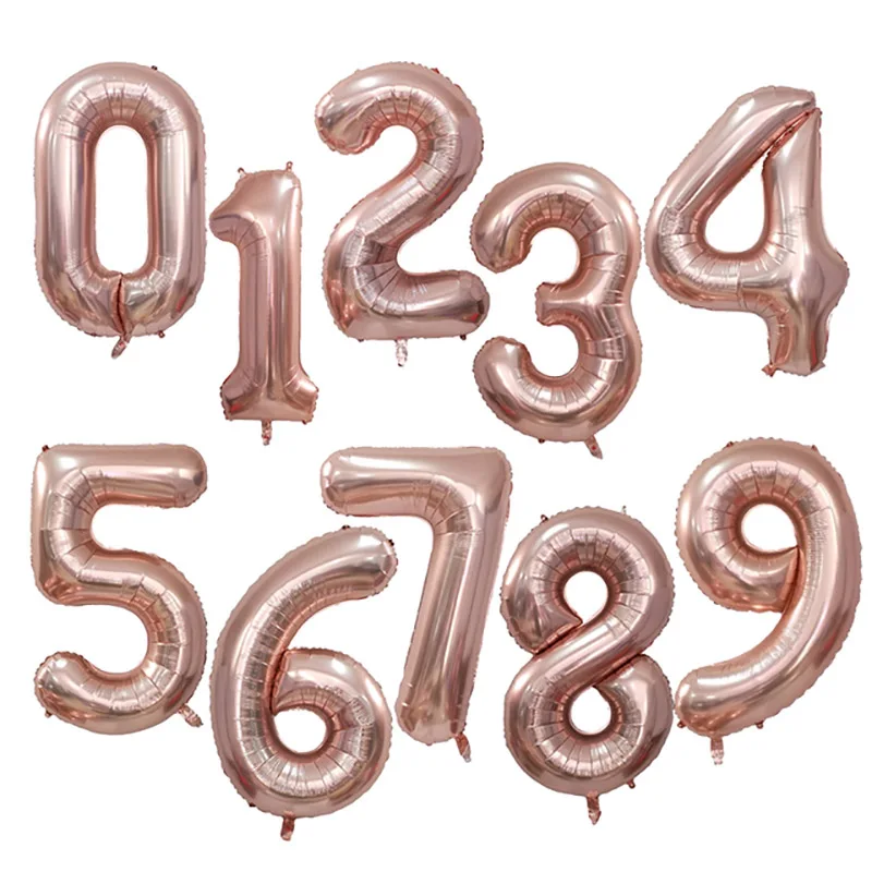 50pcs 40inch Rose Gold Number Balloon Decoration Anniversary Birthday Wedding Celebration Aluminum Foil Digital Helium Balloons