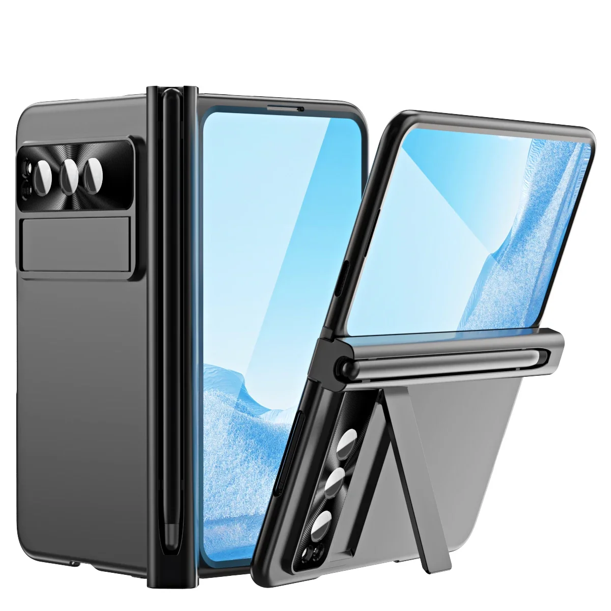For Google Pixel Fold Electroplating Case with Pen Slot Hing