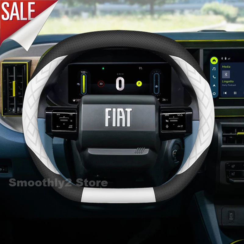 

Leather Car Steering Wheel Cover For NEW Fiat Grande Panda 2025 Double D-type Non-slip Auto Steering Wheel interior Accessories