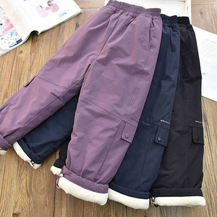 Russia Cold Winter Thicken Cotton Children Pants Windproof Outdoor Thick Flannel Pants Boys Girls Warm Snow Trousers For Weather