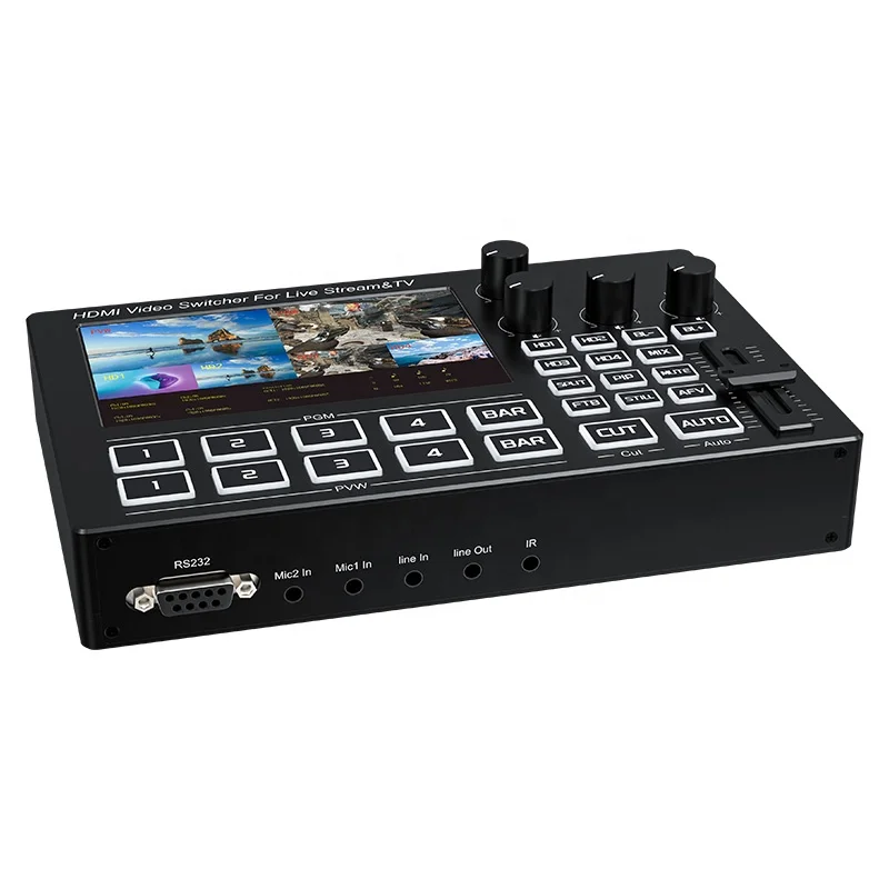 4Channel 5Inch Screen HDMI Video Switcher Mic Mixer Multi Camera Live Streaming  Support Type C Video Capture Card Record