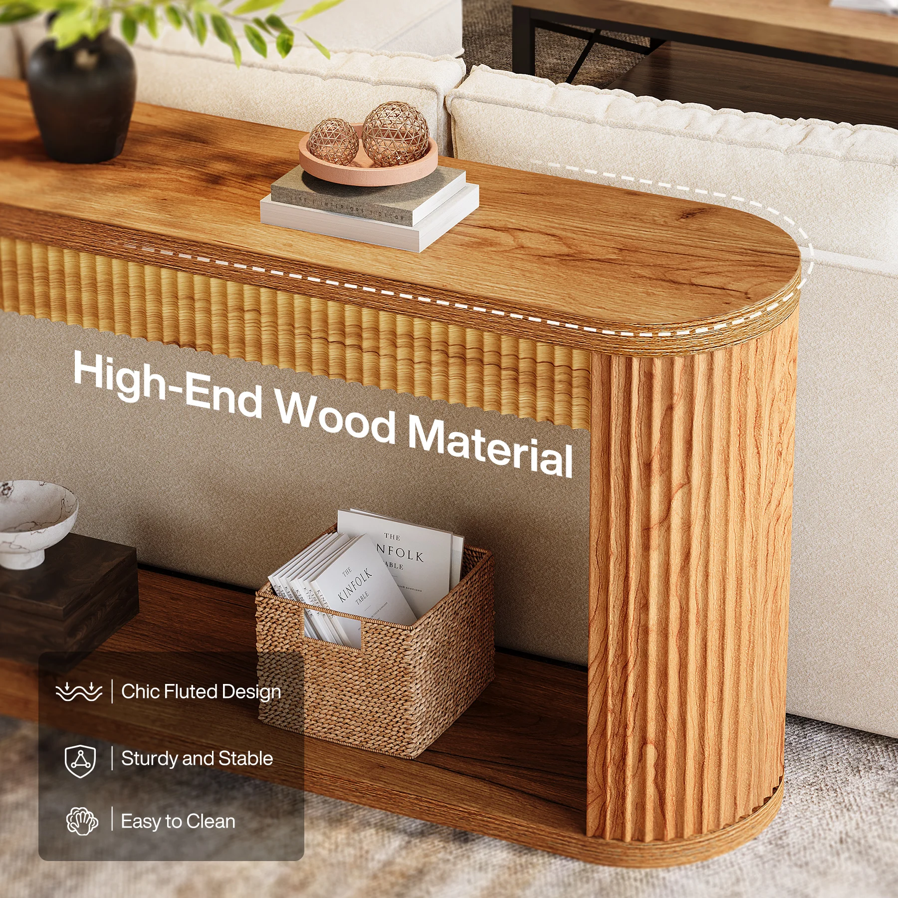 Tribesigns طاولة وحدة تحكم مخددة مقاس 63 بوصة للمدخل، طاولة أريكة خشبية ضيقة خلف الأريكة للمدخل، المدخل، البهو #5