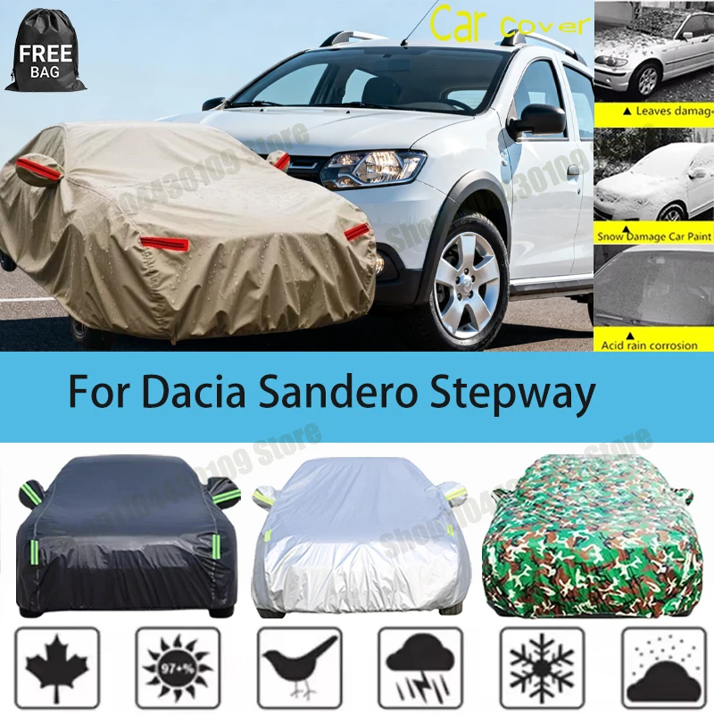 

For Dacia Sandero Stepway 2007- 2023 Car Cover Waterproof Summer Sun Shade Anti-UV Winter Rain Snow Prevent Cover