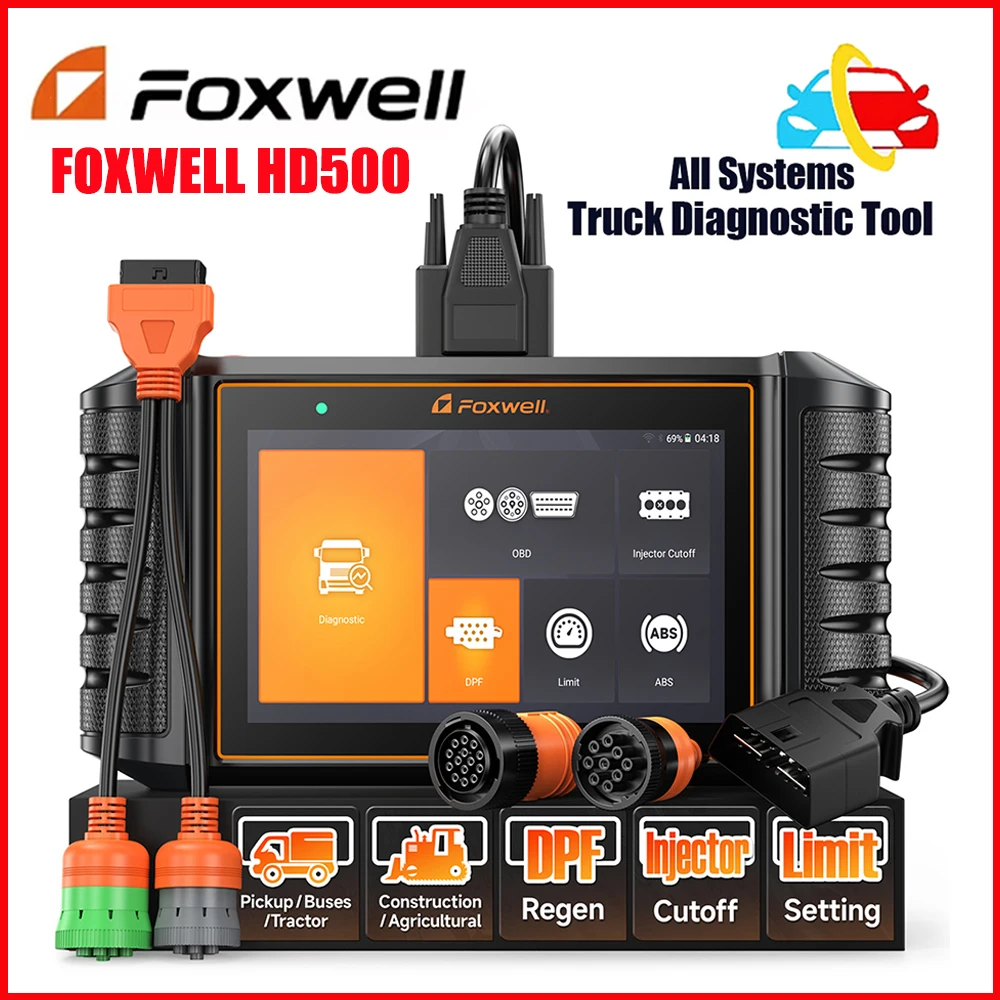 2025 FOXWELL HD500 Heavy Duty Truck Diagnostic Tool All System DPF Regen Injector Cutoff ABS Bleeding OBD2 Diesel Trucks Scanner