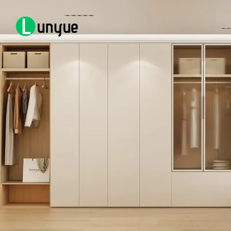 Moisture Proof Melamine Sliding Door Wardrobe with Mirrors and Drawers Stylish Design for Apartment Bedroom Storage Furniture