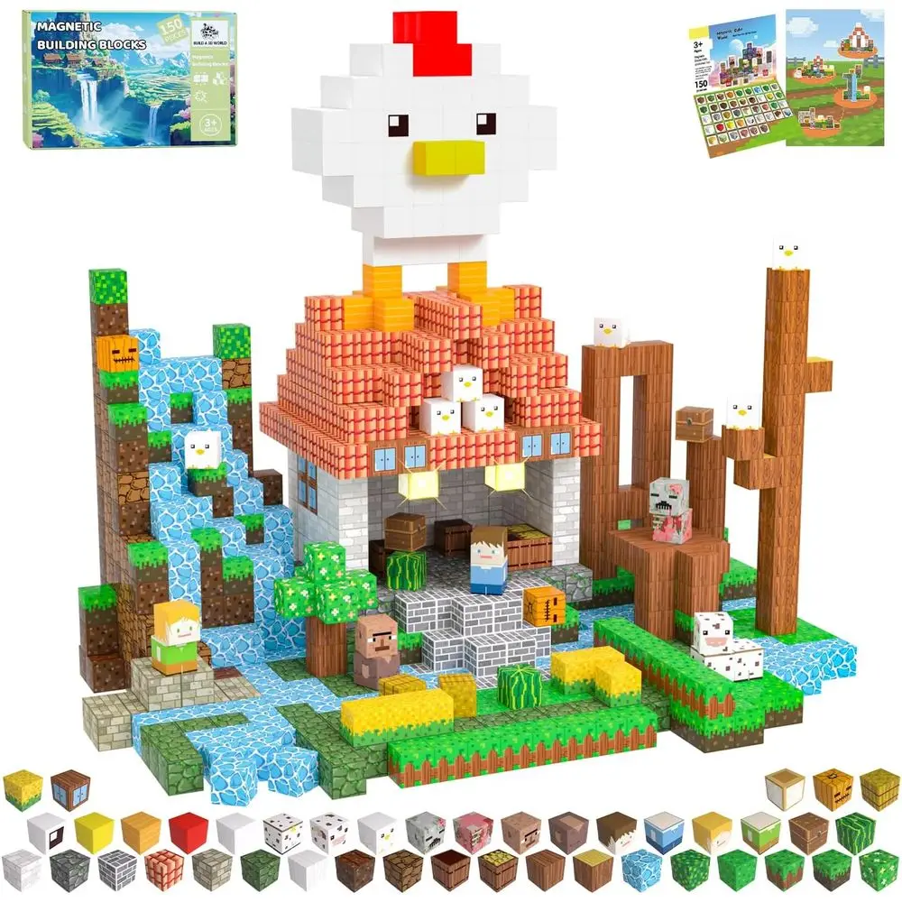 

Light-Up Magnetic Building Blocks Set, 150 Pieces, STEM Toy for Kids Ages 3+, Ideal for Boys and Girls, Perfect for Christmas an