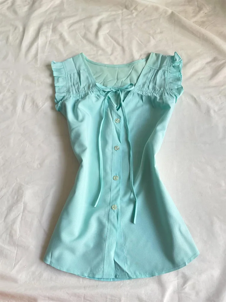 

Оригинальный винтажный синий женский топ, летний новый Sle Beautiful Small irt Commute Sle Slim Fit из смеси хлопка ort Sve