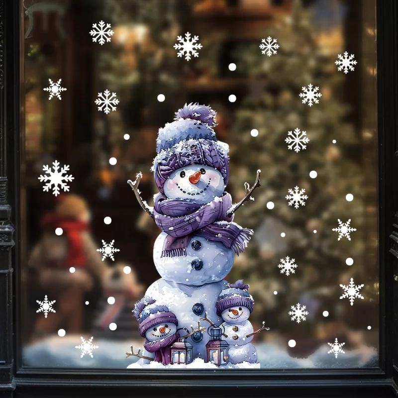 

Christmas Cartoon Cute Snowman Window Sticker Wall Glass Decorative Stickers Double-Sided Visible Self-Adhesive Removable