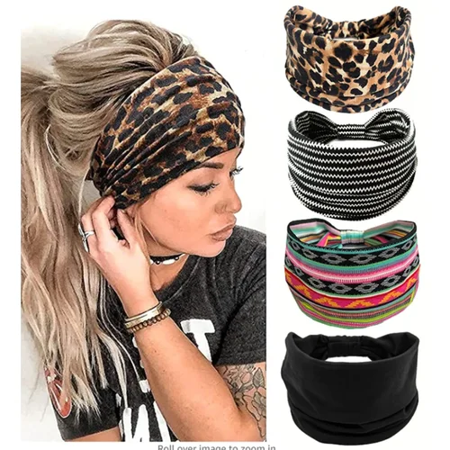 Imagen 2 del producto 5 Diademas Anchas con Nudo de Color Liso para Mujer, Bandas Elásticas de Algodón Suave para el Cabello, Accesorios Deportivos, Yoga, Bandana, Vendaje