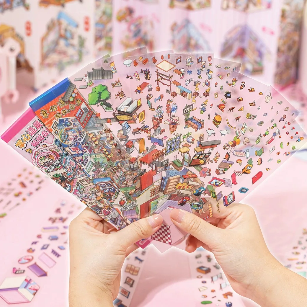 Japanese Style Landscape Stickers Collection Multi-Scene 3D Cartoon Mini Decorative Sticker Book Scrapbook For Children Students