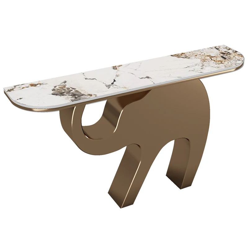 

&%Entryway Light Luxury Italian Style Modern Simple Wall-Mounted Metal Console Table Rock Slab Top Art Strip Case for Hotel