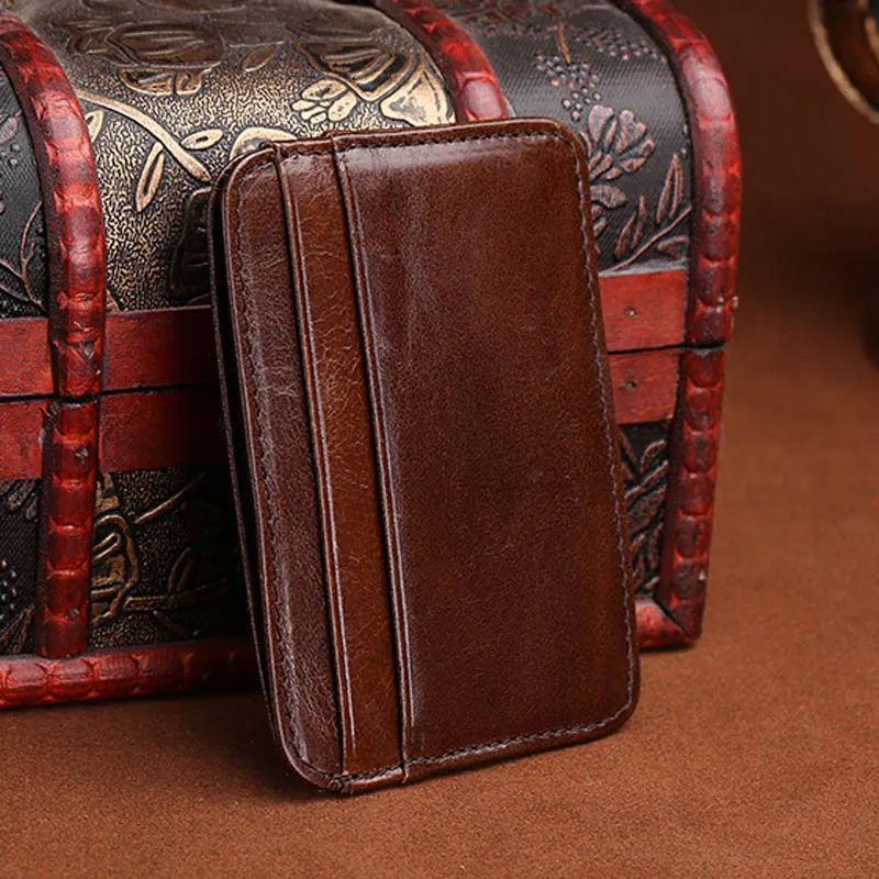 New Arrival Genuine Leather Mini Wallet Man Slim Credit Card Holder Men's Small Purse ID Card Case 4 Slots For Women Coin Pocket