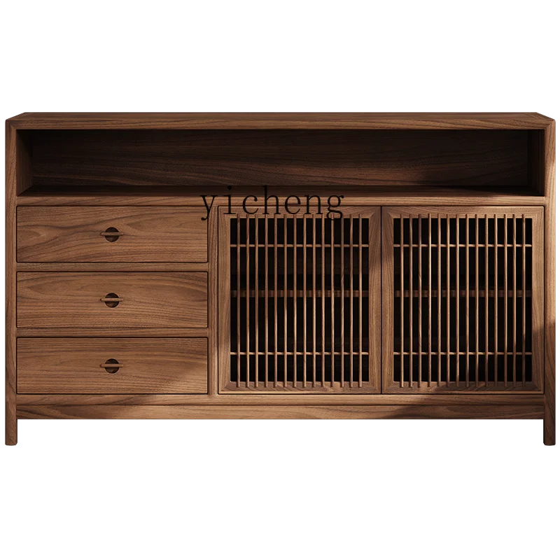 TWR Black Walnut Solid Wood Entryway Cabinet Dining Room Storage Wine Cabinet Curio Cabinet