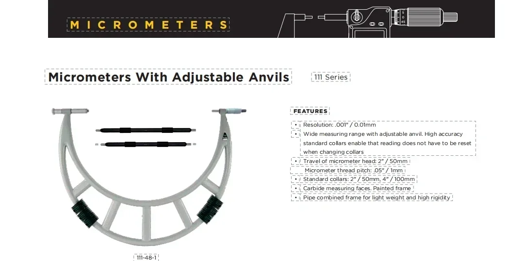 Micrômetros Asimeto com Anvils ajustáveis série 111