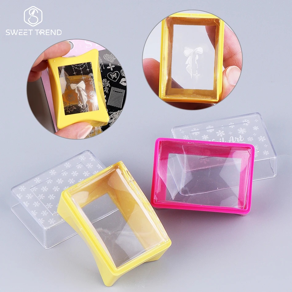 Rose Red/Yellow Erasable Square Nail Art Silicone Stamper Kit with Scraper Soft Nail Transfer Stamping Tools Manicure Supplies