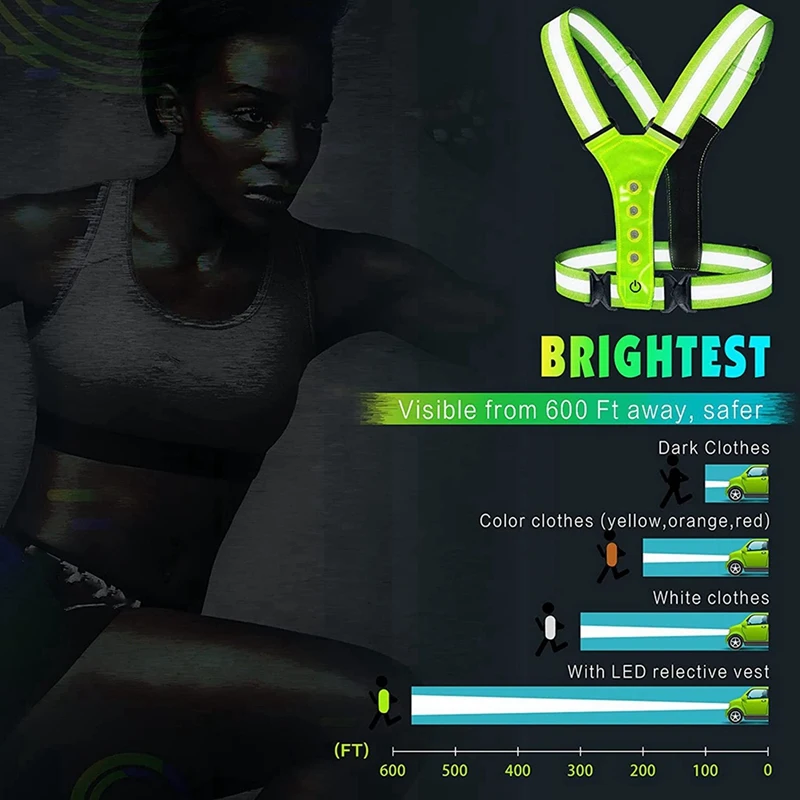 N15R-4X LED Reflective Running Vest,Adjustable Elastic Running Safety Gear LED Light Up Vest Perfect For Running,Walking