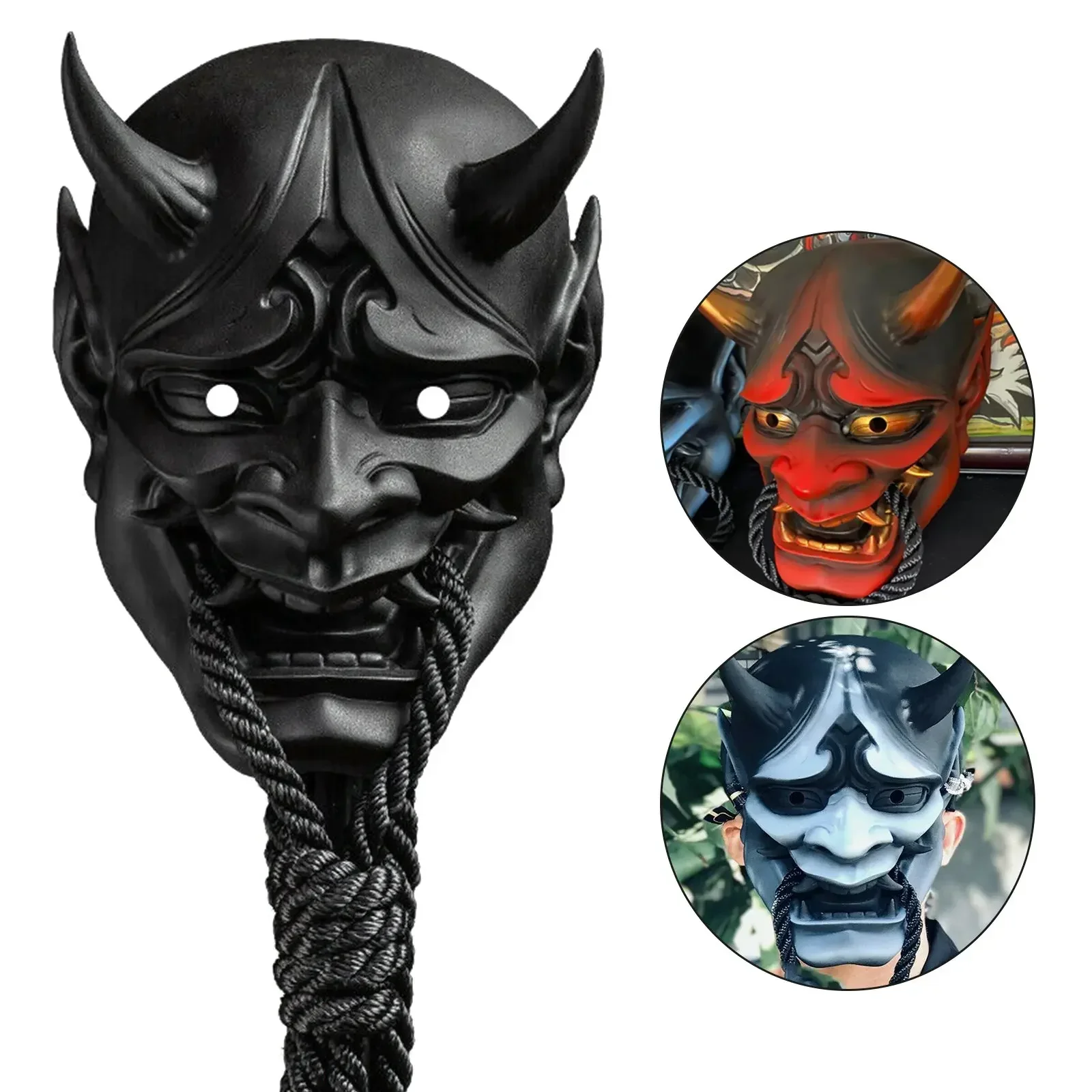 

Japanese unisex halloween adult sealed prajna devil hannya noh kabuki demon oni samurai mask complete black blue red blue