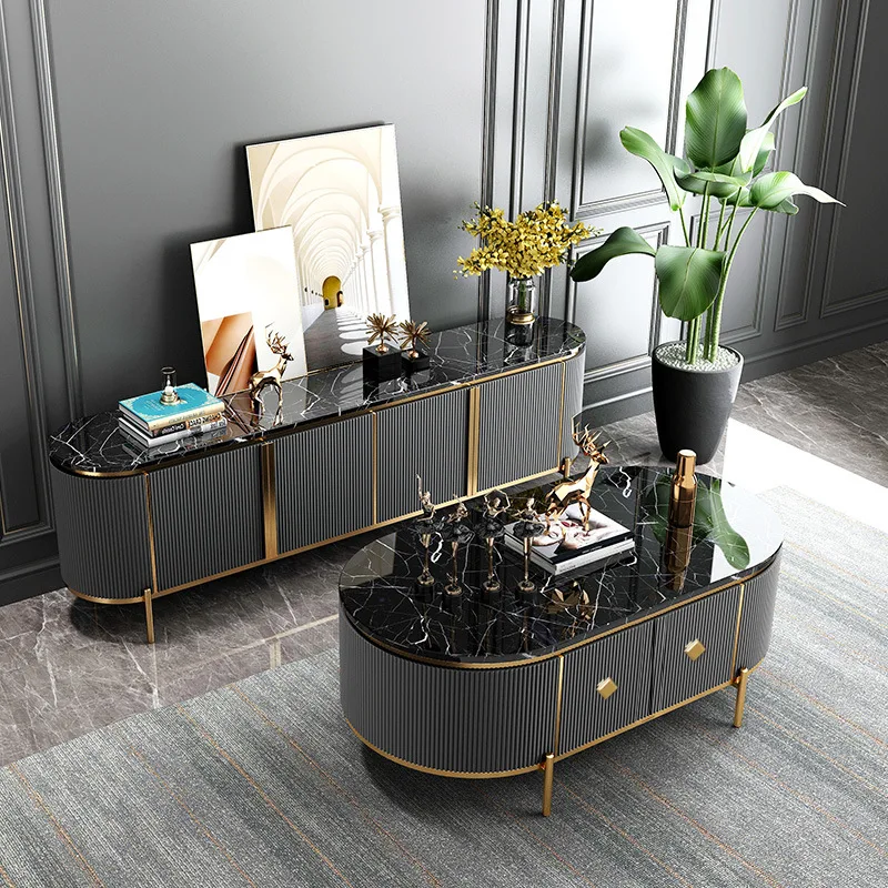 

Итальянский светлый роскошный стиль, постмодернистский простой мраморный журнальный столик, комбинация ТВ-шкафа