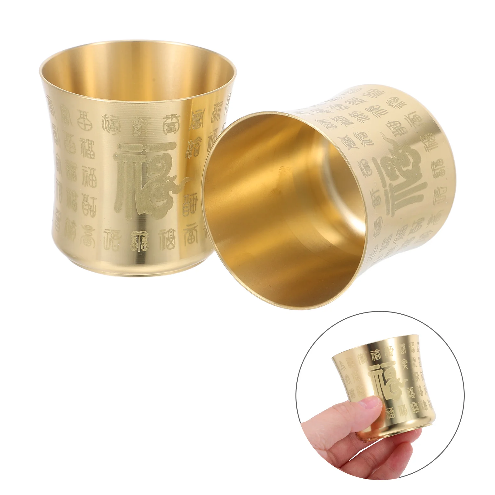 

2Pcs Brass Goblet - Chinese Retro Teacup - Classic Handleless Tea Tasting Cup for Fengshui Altar - Tibetan Worship Bowl,