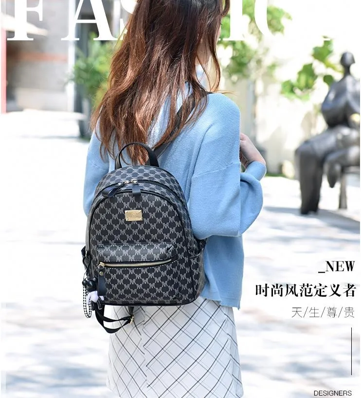 Women Luxury Brand Designer Double Shoulder Traval Casual Bacpacks Ladies Backpack PU Leather Letters Printing Pattern Rucksack