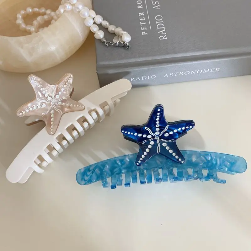 

1pc New ocean series starfish hair clip with elegant temperament, shark clip, hair catcher at the back of the head
