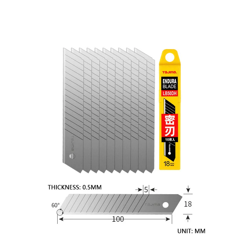 TAJIMA LB50DH Double Snap-Off Blade 10PCS 18mm Spare Blades Set L-Type Silver Endura Blade for Utility Knife Art Cutter