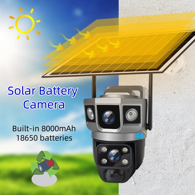 12MP V380 Pro Solar Camera 4G With Sim Card Triple Screen Network Security CCTV Built-in Battery Night Vision 6K HD PTZ Cameras