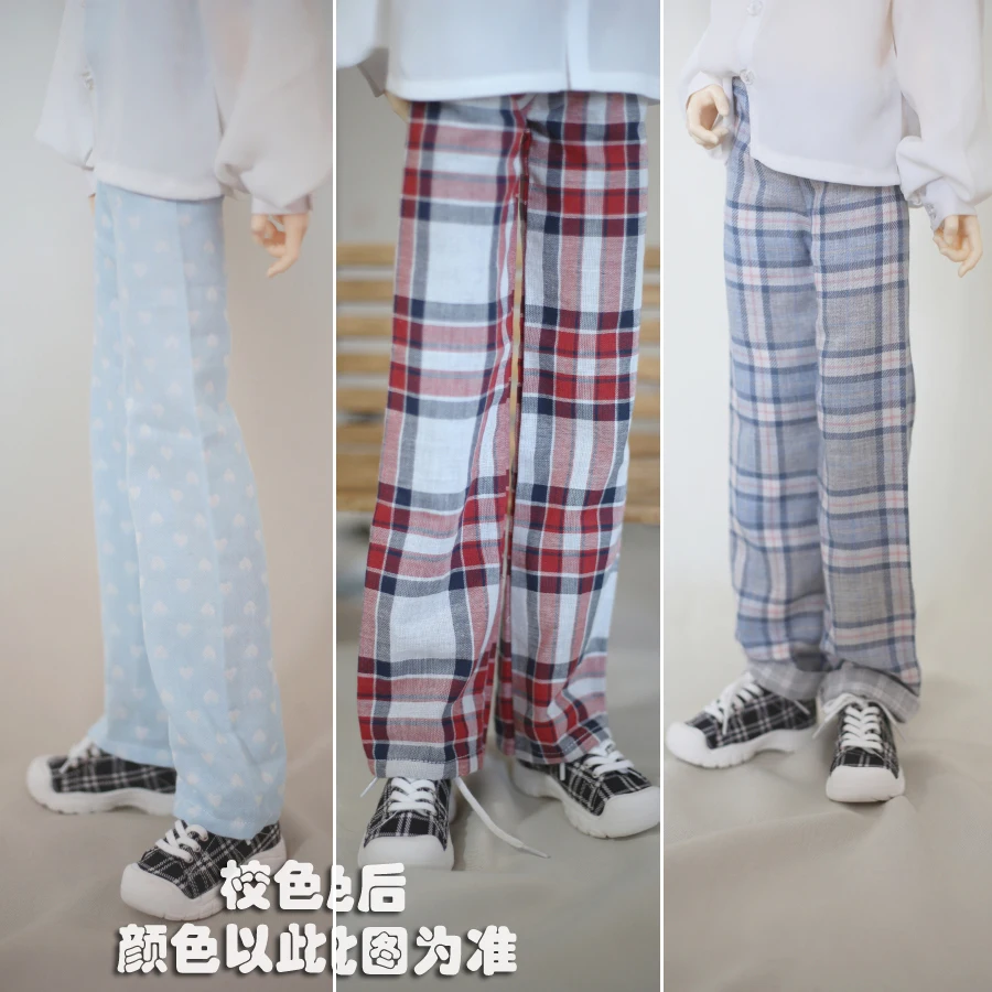 New red/blue plaid fashion plaid pants 1/4 1/3 blue love trousers home clothes DD MSD uncle POPO68 BJD doll clothes accessories