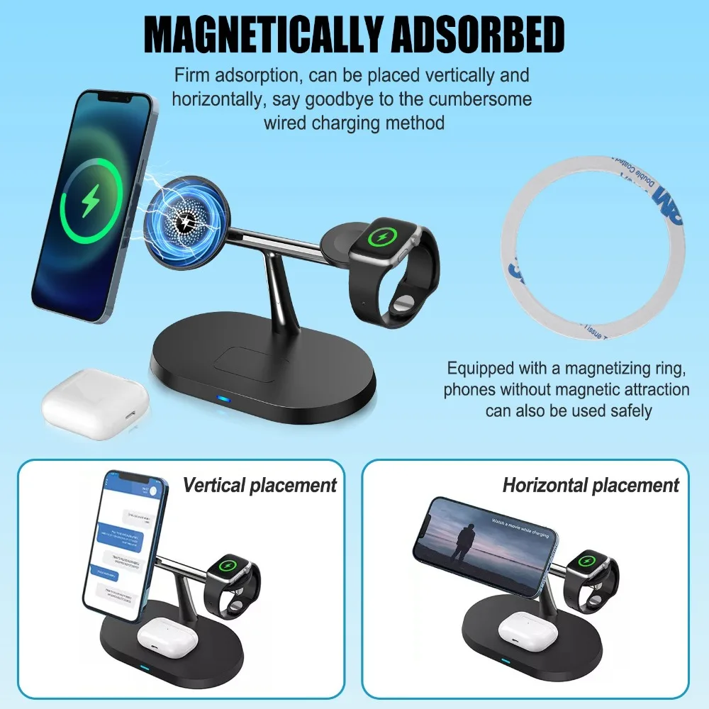 3-in-1 Magnetisches Kabelloses Ladegerät und Telefonhalter für Magsafe iPhone 17~12 Samsung Xiaomi Apple Watch Airpods Pro 4/3 Schnelles Aufladen – Detail 6