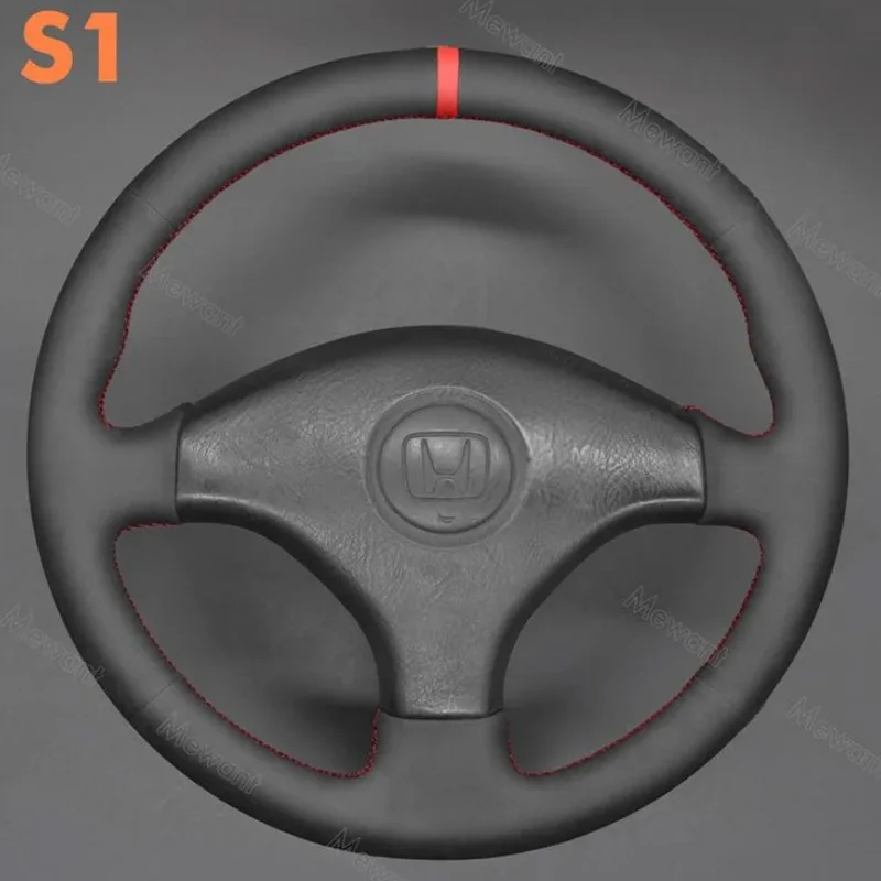 For HONDA CTR EK3 EK4 EK9 PRELUDE TYPE S MK5 1997-2001 Hand Stitched Non-slip Car Steering Wheel Cover DIY Black Car Interior view 2