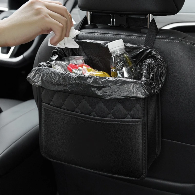 

Universal Car Seat Back Organizer PU Leather Storage Bag Multi-Pocket Design Waterproof Tissue Holder Cup Holder Garbage Pocket