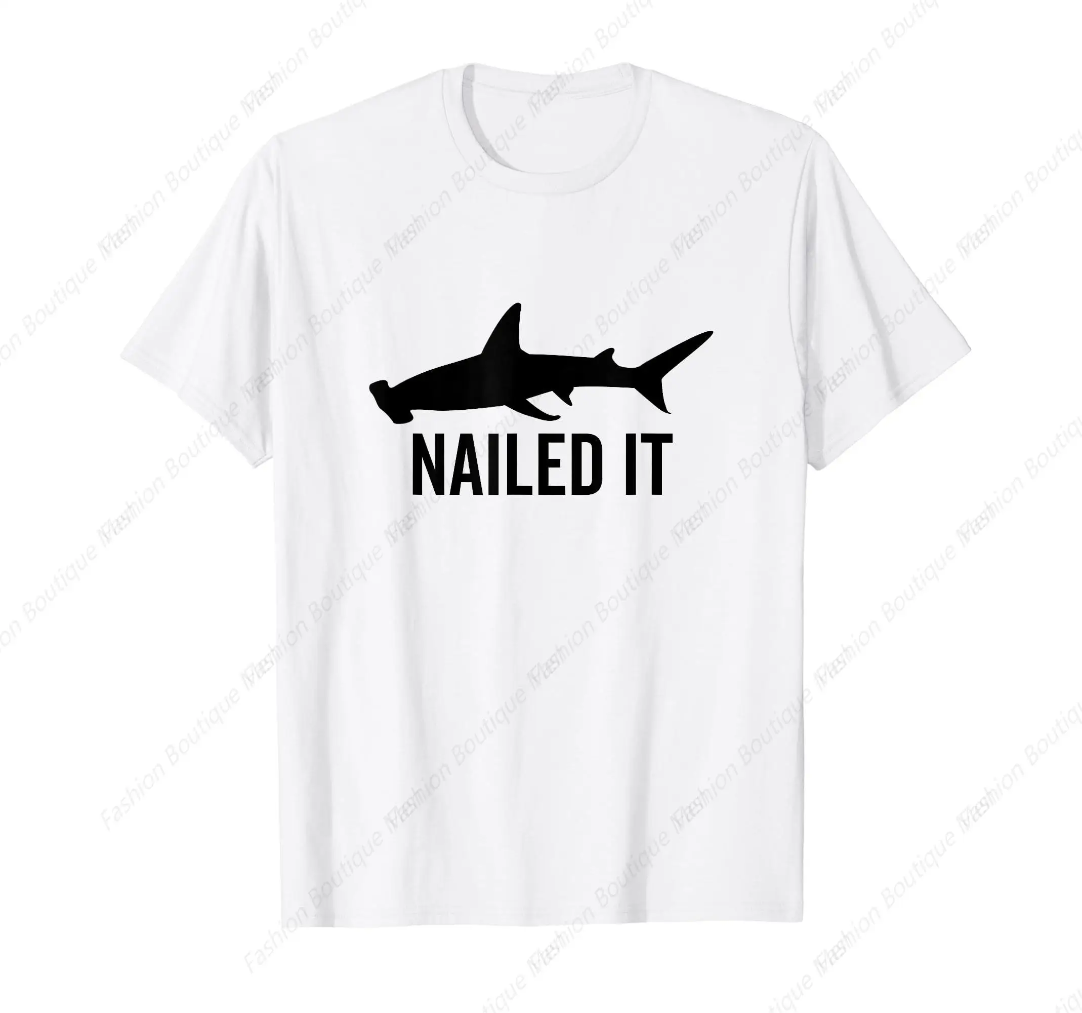 Hot-selling Fashion Short Sleeve  Nailed It Hammerhead Shark Funny Animal Lover T-Shirt Cotton Shirt Street-wear Tee Shirt