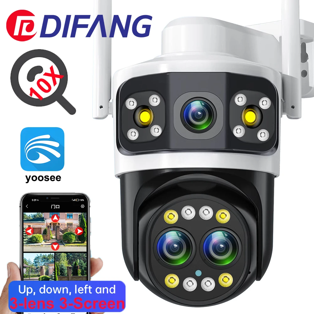 difang 10x zoom wifi camera de seguranca tela tripla audio bidirecional deteccao de movimento a prova dagua ao ar livre cctv camera ip sem fio 01