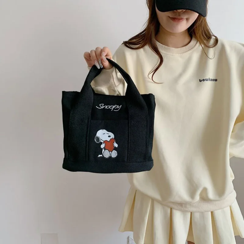 كارتون لطيف حقيبة يد جديدة سعة كبيرة حقيبة قماش قنب المرأة عادية صغيرة مربعة حقيبة كورومي الغداء حقيبة