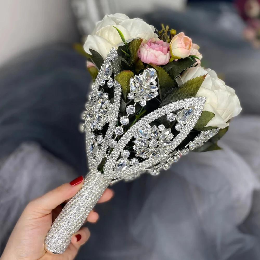 Bridal Geometric Rhinestone Bouquet Holder Wrap Wedding for Women Exquisite Boho Rose Flower Holding Bouquets Dress Jewelry Gift
