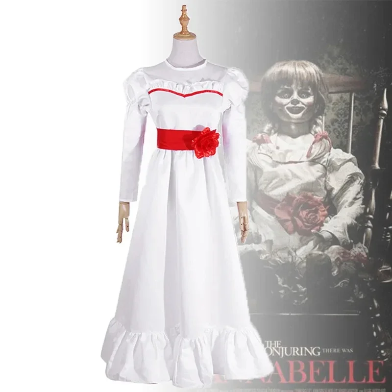 Horror Bride of Chucky Annabelle Cosplay Costume Dress Cos Wigs Conjuring Doll Mask Women Girls Evil Halloween Scary Outfits