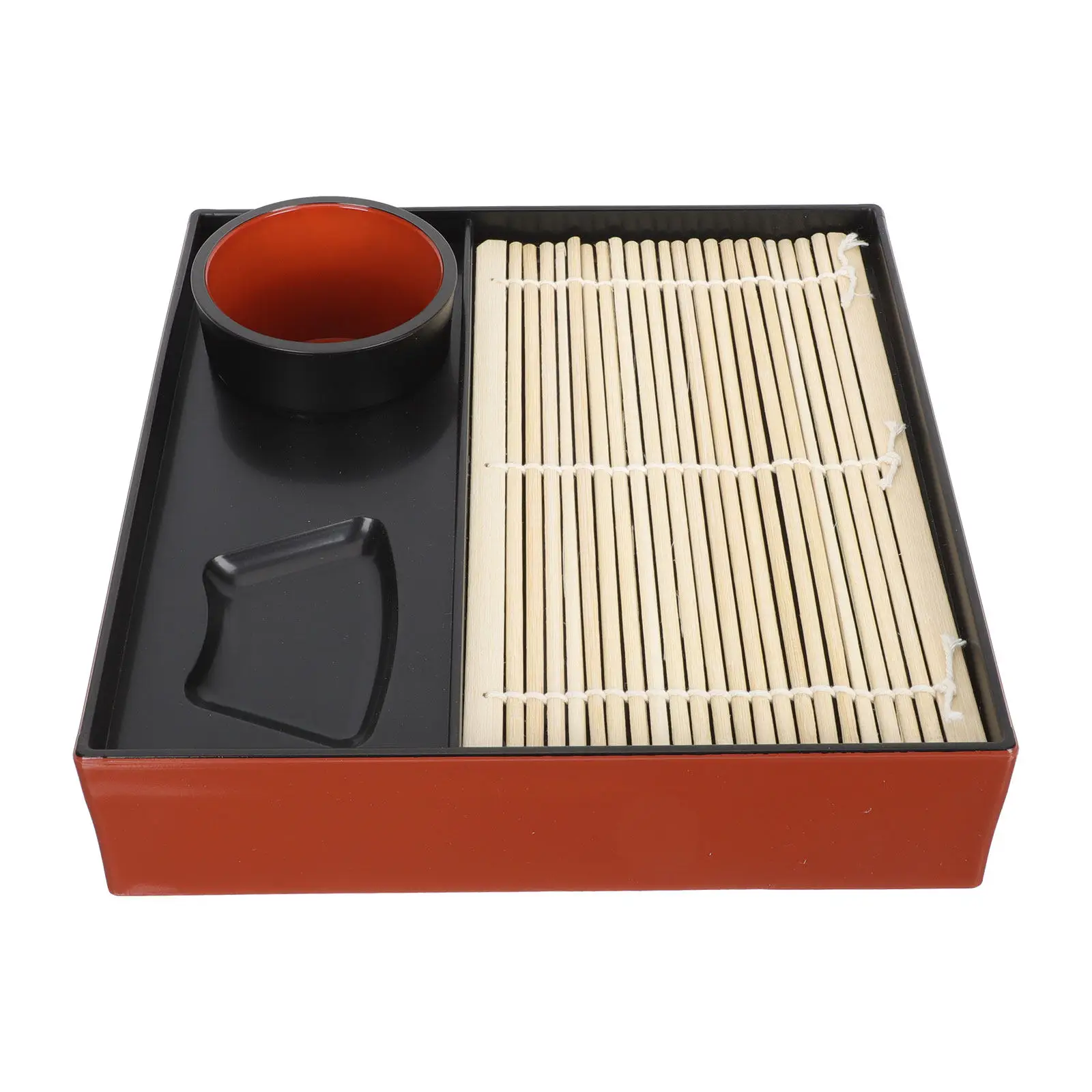 

1 Set Japanese Soba Noodles Cold Noodle Plate Square with Bamboo Cushion Udon Dish Reusable Washable Restaurant Style