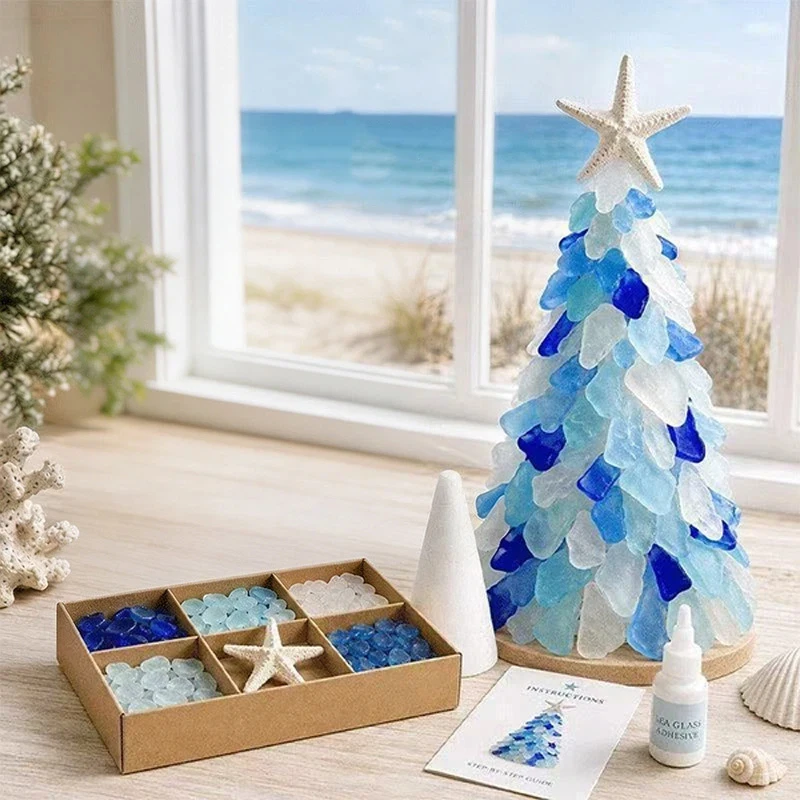 DIY Mattiertes Seeglas-Weihnachtsbaum-Set Handgefertigte Feiertags-Desktop-Heimdekoration Ornament-Bastelset Geburtstags- und Weihnachtsgeschenke
