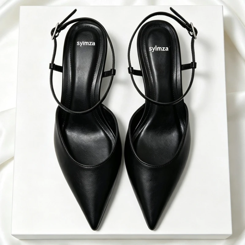 Luxury Brand Women's Pointed Toe Wedge Sandals Summer New Shallow One-word Buckle Designer Shoes Fashion Slingback Mules Shoes view 3