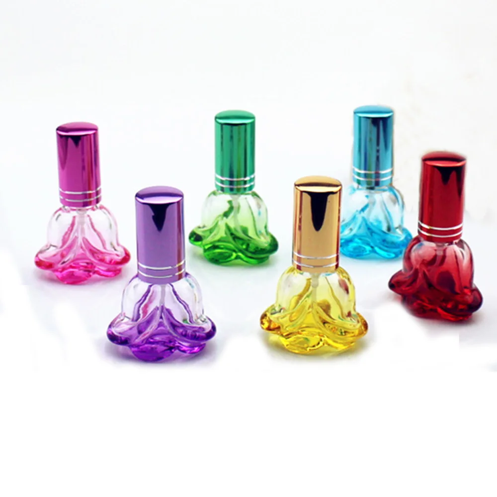3 ピース/パック 6 ミリリットルカラフルなバラの形の空のガラス香水瓶少量サンプルポータブル香水詰め替え香り噴霧器ボトル