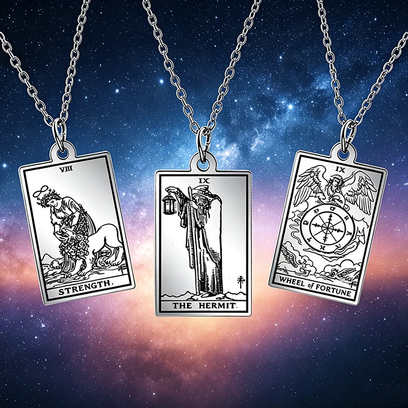 Tarot Cards Necklace Women Stainless Steel Necklace Wealth Amulet Classic Tarot Major Arcana Divination Charm Jewelry