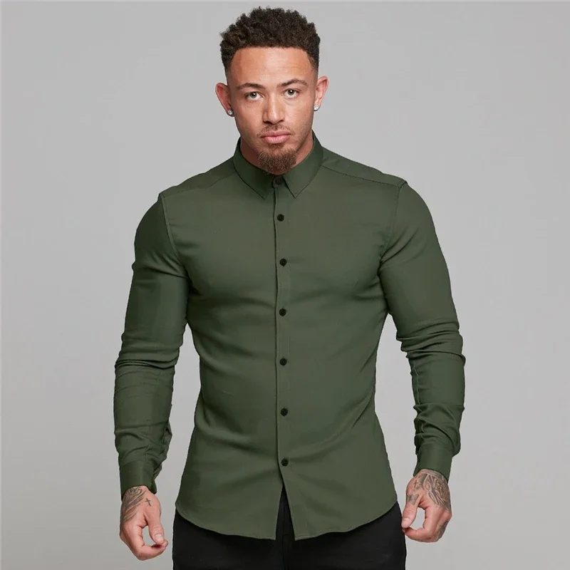 Autumn Fashion Slim Fit Button Long Sleeve Shirts Men Casual Sportswear Dress Shirt Male Hipster Shirts Tops Fitness Clothing