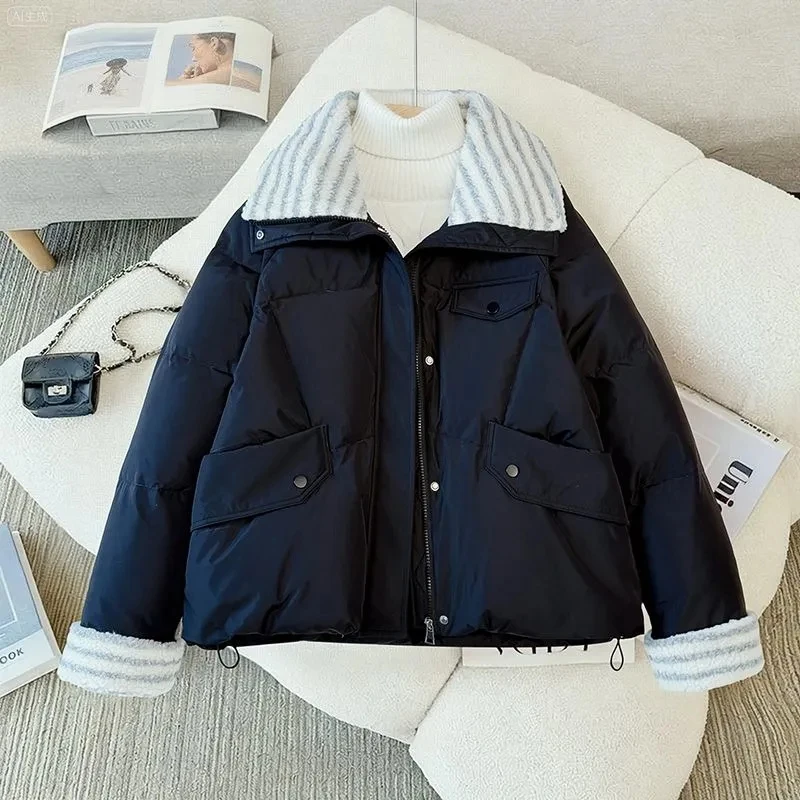 Doudoune courte en coton pour femme, 2025 laine d'agneau, ample, en coton, Version coréenne d'hiver, veste à pain épais, jaune citron