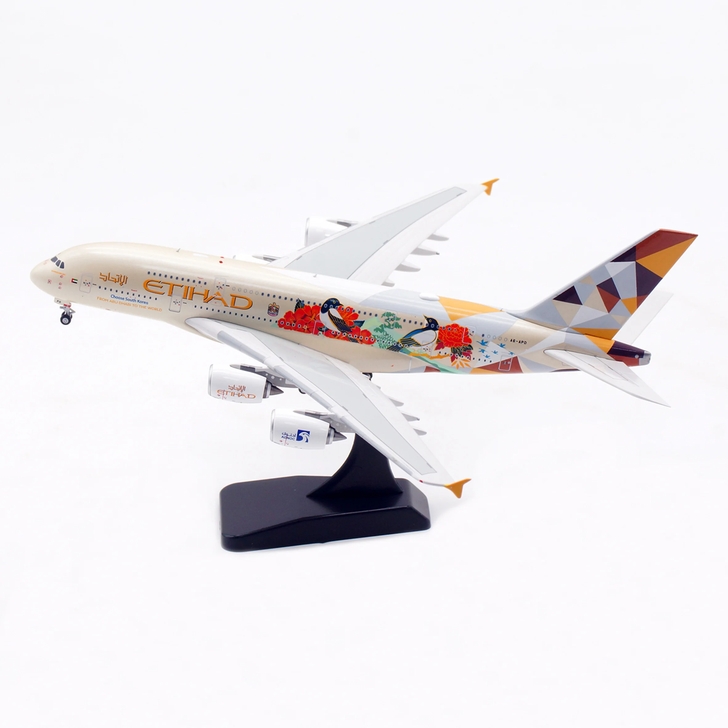 نموذج طائرة AV4293 1/400 Etihad A380 A6-APD (مطلي كوري) نموذج طائرة معدات الهبوط من سبيكة قابلة للفصل