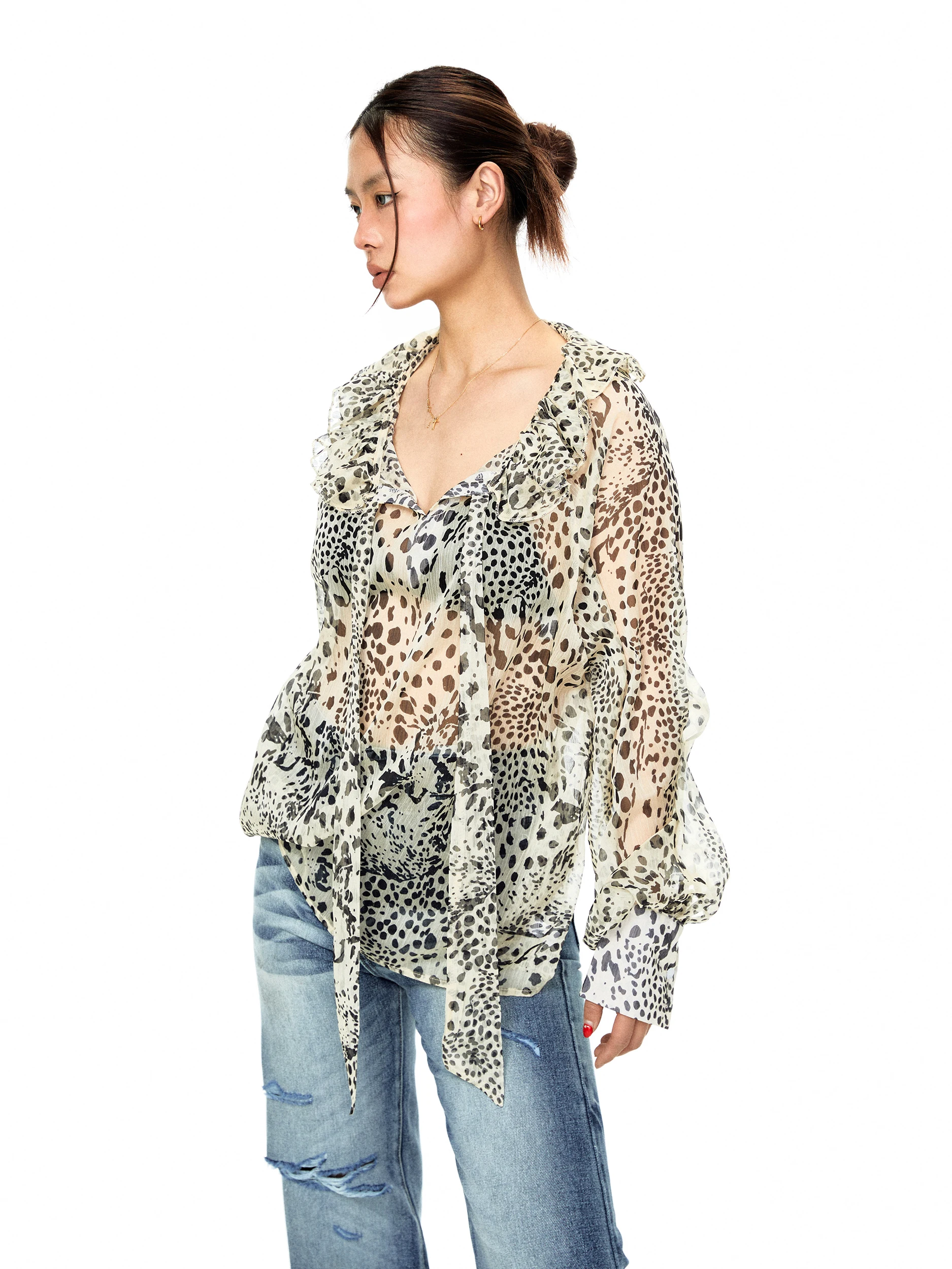 Blackbb Summer New Loose Women's Shirt with Belt Long Sleeve Casual Style Casual Breathable Midi Length Coat Leopard Pattern