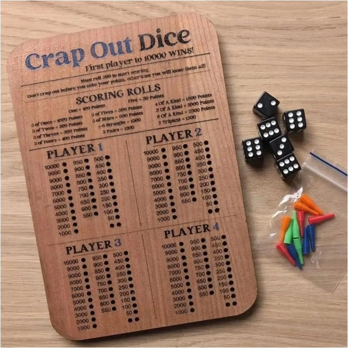 Crap Out Dice Score Board, Dice Game Fun Score board, Crap out Dice Score Board Sheets, Wooden Dices Game