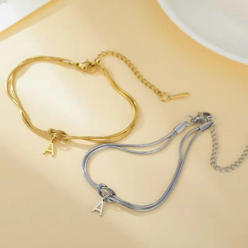 Initial A-Z Pendant Bracelet Stainless Steel Fashion Snake Chain Jewelry Couple Party Jewelry Gift