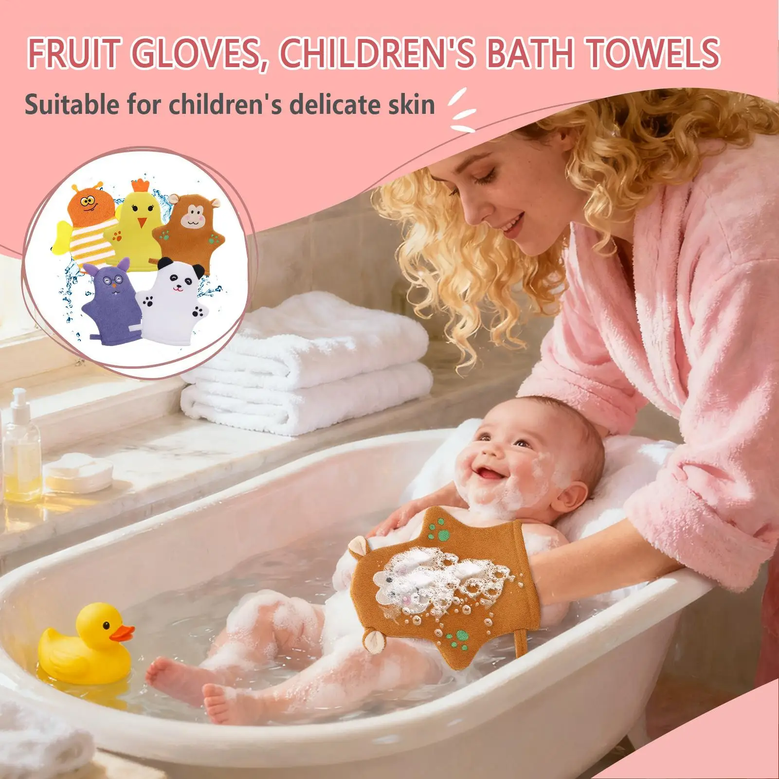 Shower Gloves 5 Pieces Fruit Shape 3D Foaming Reusable Net Bathing Shower Mittens For Baby Boy Girl Adult Body Bathroom Home