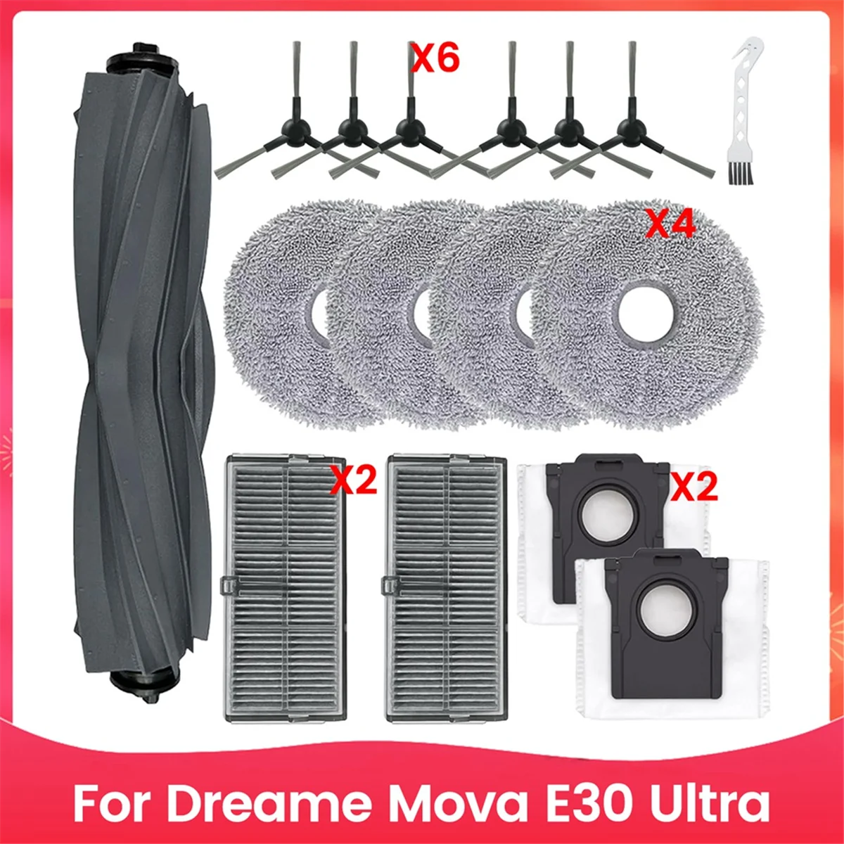 E30 울트라 로봇 진공 청소기 메인 사이드 브러시 Hepa 필터 걸레 천 먼지 봉투 용 FZFZ 교체 부품